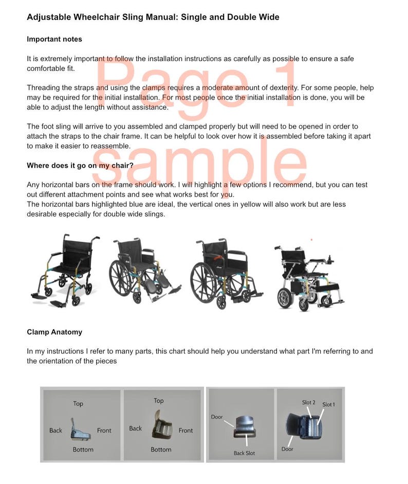 Wheelchair Sling Owners Manual PDF (contains Instructions for ...