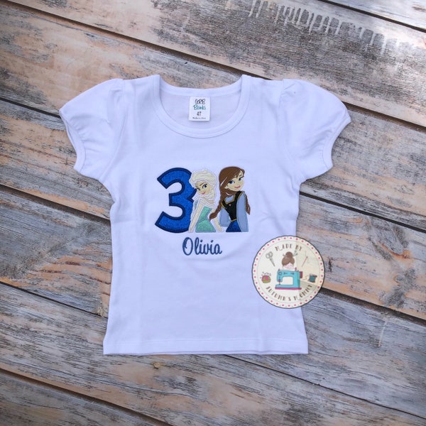 Elsa Anna Birthday Girls Embroidery Shirt, top, applique, birthday gift, birthday Girl, ice queen, third birthday