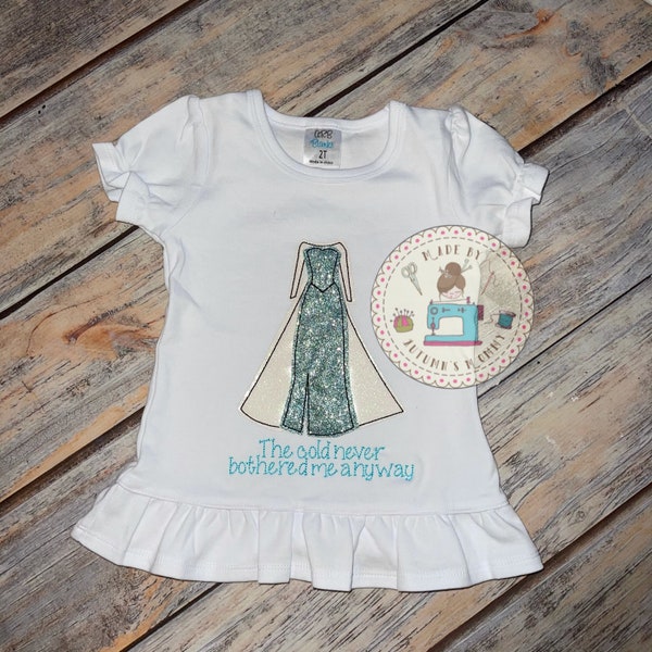 Princess Ice queen Elsa Vintage style embroidery Applique Girls Top Shirt