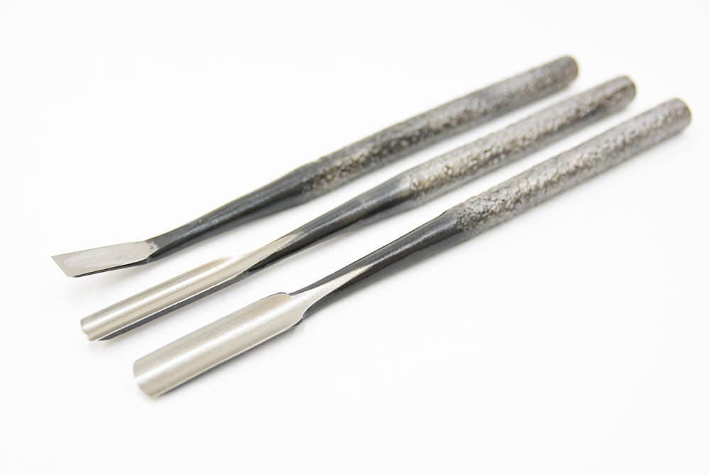 3PC Japanese Wood Turning Gouges Engraved Chisels Set Flat 3PC Japanese Wood Turning Gouges Engraved Chisels Set Flat