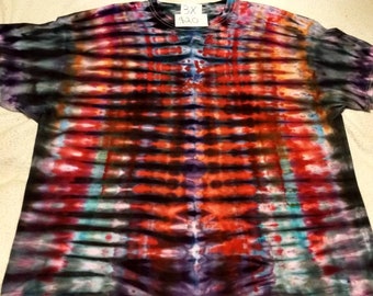 Red accordion fold ice dye