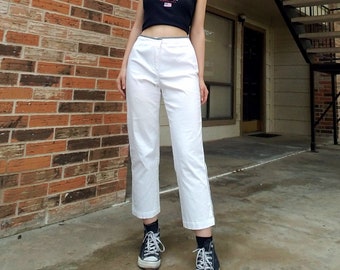 Vintage 90's straight leg high waisted white pants with gingham accent