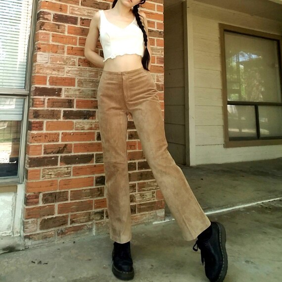 Vintage tan genuine suede leather high waisted pan