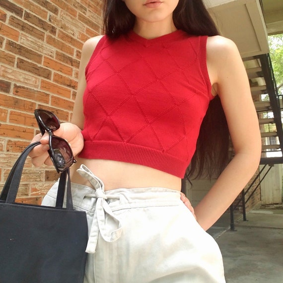 Vintage red sweater tank crop top