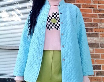 Vintage blue quilted 100% silk jacket