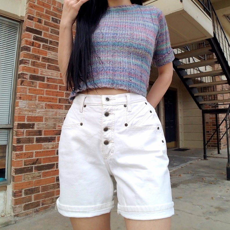 Vintage white high waisted Over item handling ☆ Zena shorts fly le exposed Max 55% OFF mid button