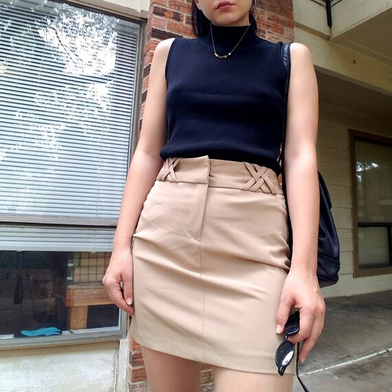 Vintage 70's high waisted beige tan khaki skirt - image 3