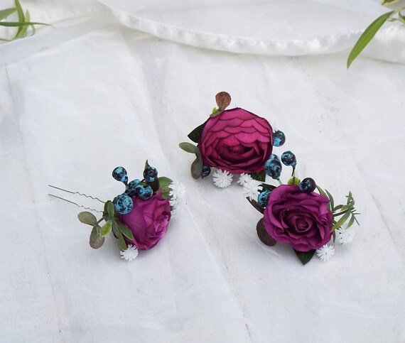 purple flower hair pins