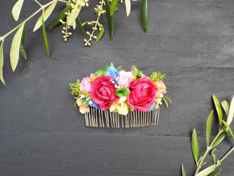 Tropical flower comb Multicolored hair piece Bright Etsy