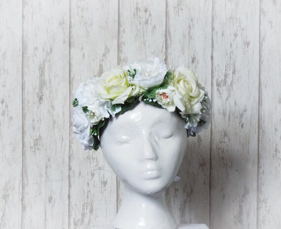 white floral crown headband