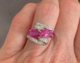 Edwardian GIA No Heat Pink Sapphire and Diamond Ring