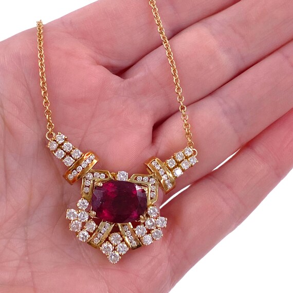 Vintage 18K Gold Rubellite Tourmaline & Diamond Ne