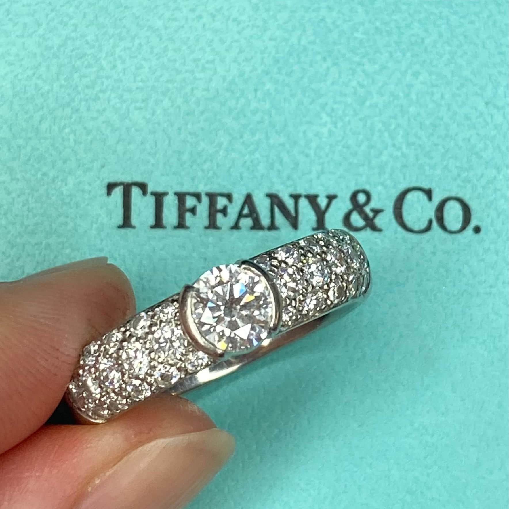 Tiffany Co. Platinum Etoile Diamond Engagement Ring with Original Certificate Size 10