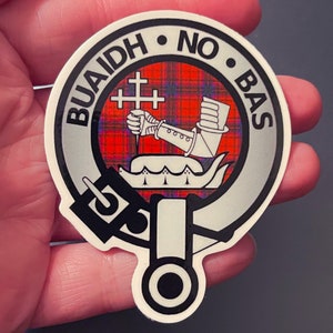 Clan MacDougall Crest Vinyl Sticker with clan tartan