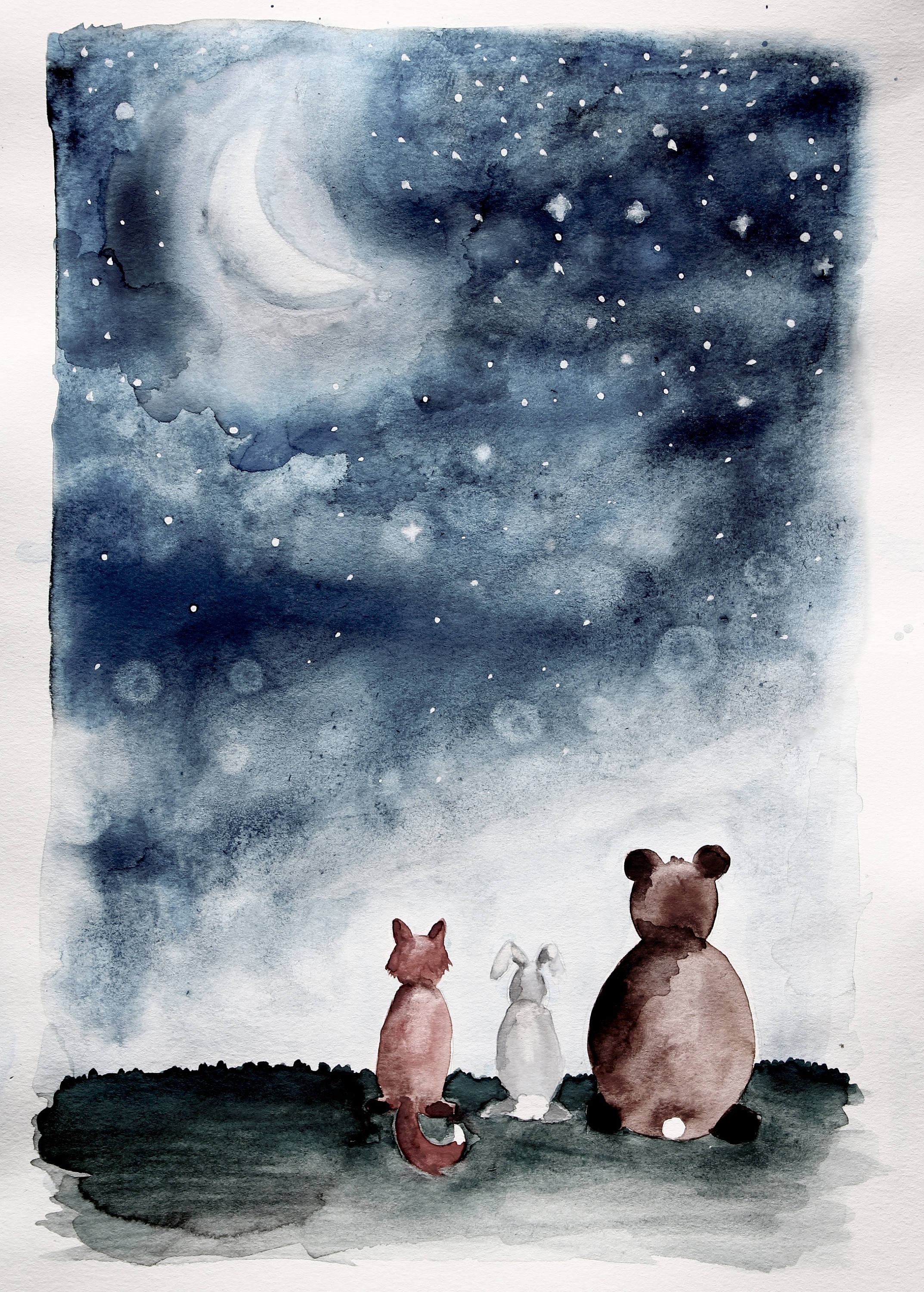 Print-woodland Animals With Night Sky-nursery Wall Art and - Etsy