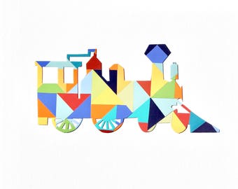 PRINT-Vintage Train Collage-Modern Nursery Art and Wall Decor