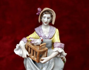 Antique German &#39;Sitzendorf&#39; Porcelain Lady Figurine