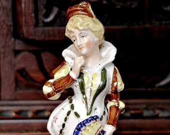 Antique German Porcelain Lady Figurine, 19th Century