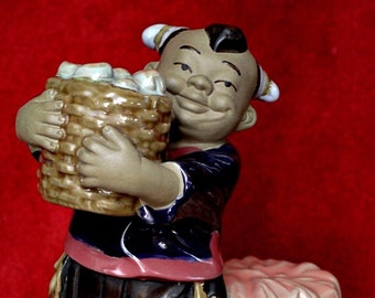 Vintage Large Chinese Boy Ceramic Figurine
