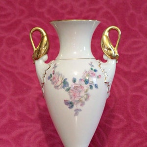 Vintage Alka Kunst Alboth KAISER Porcelain Flower Vase, Gold Gilt & Swan Handles