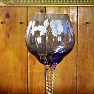 Vintage Large Royal Blue Wine Glass with Twisted Leg