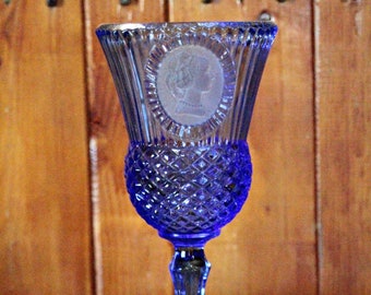 Vintage FOSTORIA Avon Martha Washington Cobalt Blue Glass Goblet