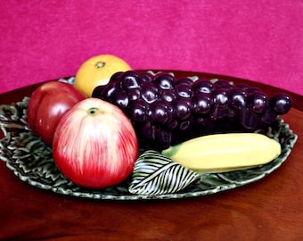 Frutero decorativo de cerámica mayólica de Bellas Artes italiana vintage