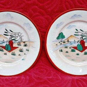 Pair of Rare Tirschenreuth Porcelain factory Bavaria Hand painted Plates C. 1900