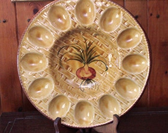 Vintage Italian Deviled Egg Hand Painted Ceramic Platter