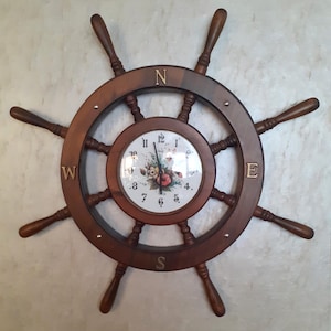 Vintage Nautical Design, made in Germany, Ship Wheel Shape Quartz Wall Clock, Nautical Decor, Man cave Decor