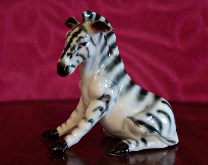 Vintage Porcelain Sitting Zebra Figurine gloss Finish Etsy