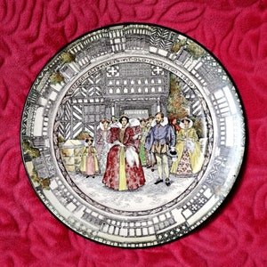 Jugendstil Royal Doulton Queen Elizabeth an Old Moreton Hall Kabinett Platte