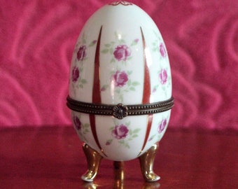 Vintage Limoges Hand Painted Egg Trinket Box -Roses