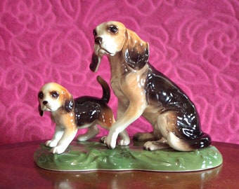 Vintage German Porcelain Group Dogs Figurine