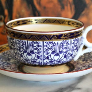 Antique Rare English T. Goode South Audley Royal Worcester Semi Hand Painted Porcelain Tea Cup with Saucer 'Royal Lily'