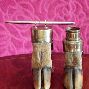 Antique Hand Made Brass Inkwell Set