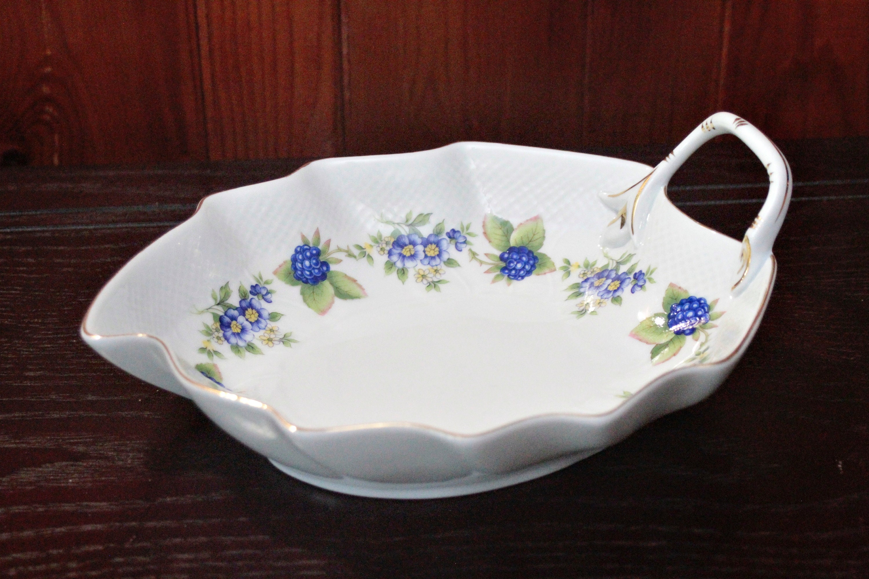 Vintage - Hollohaza, Hungarian Porcelain Leaf Shape Serving Dish