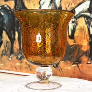 Vintage Large Orange Bubble Glass Pedestal Vase