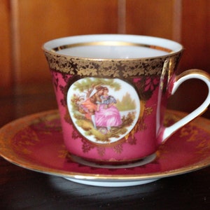 Antique German JKW Bavaria Porcelain Coffee Cup and Saucer