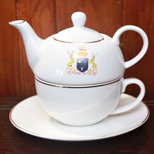 Chatsworth Tea for One Cup, Saucer and Teapot with Crest and Gilded