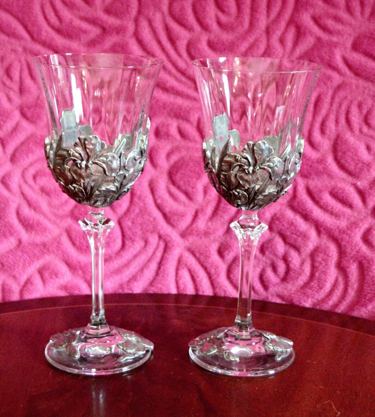 Bestbling Pewter Decorative Crystal Wine Glass Enamel Fancy Wine Glass for  Household Decoration, Set of 2