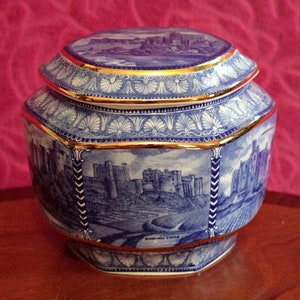 Ringtons Blue And White Castle Design Tea Caddy Millenium 2000 By Wade