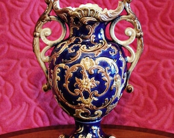 Antique Art Nouveau English Majolica Hand Painted Ceramic Vase