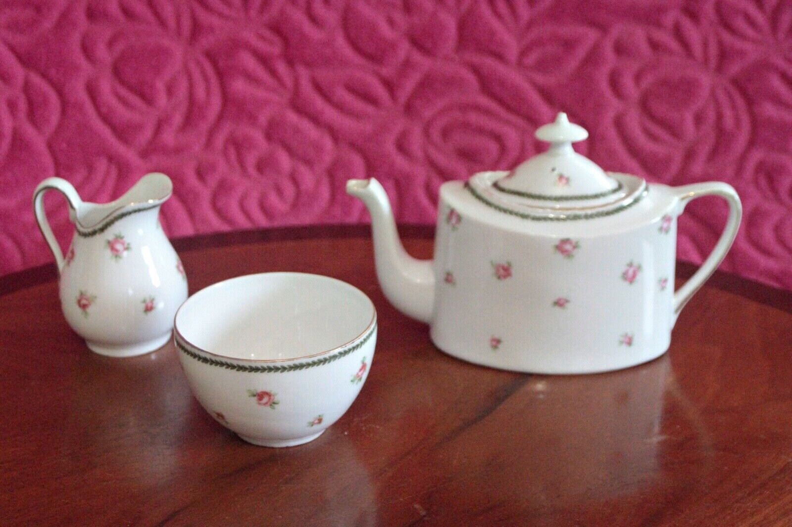 Antique Austrian 'Victoria' Porcelain Teapot with Sugar Bowl & Creamer