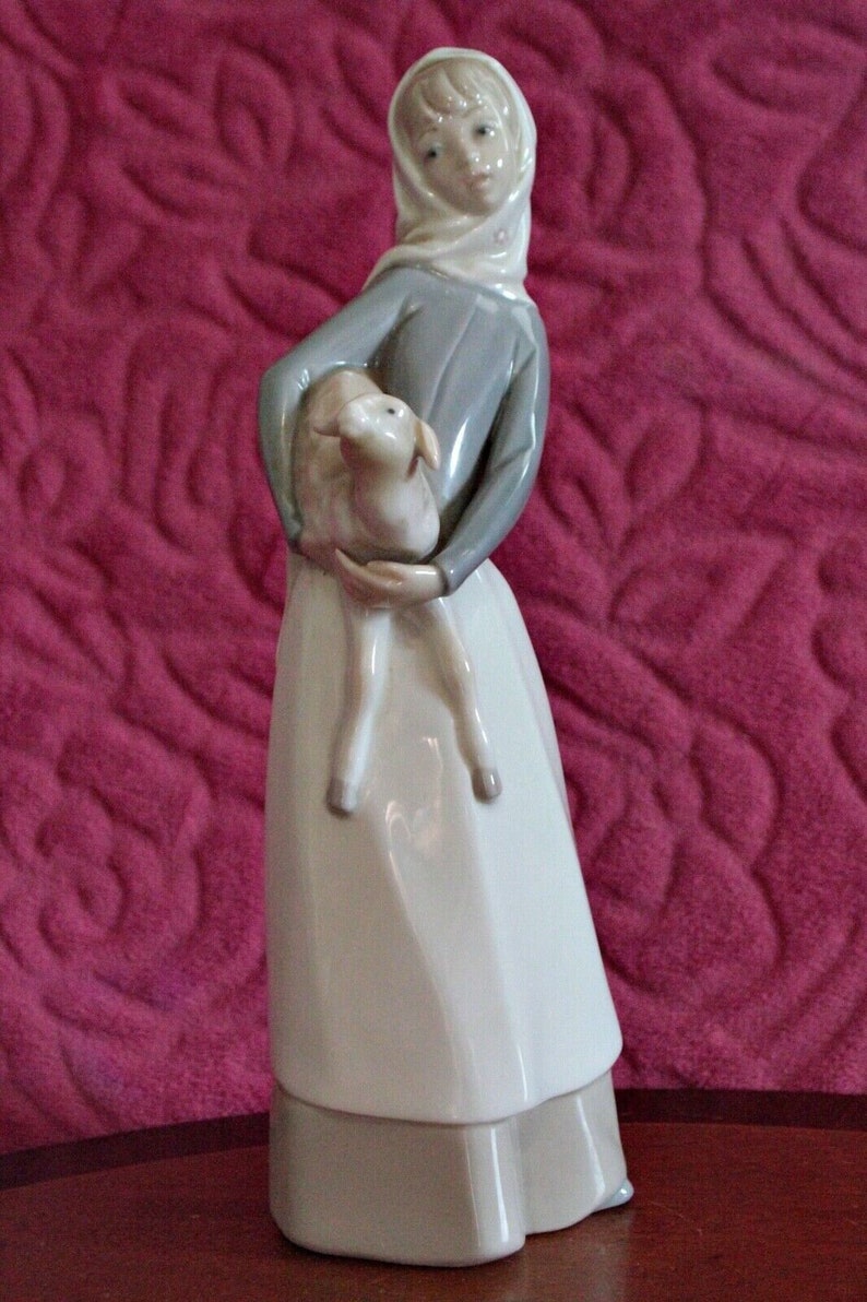 Vintage Lladro Girl With Lamb Porcelain Figurine Etsy