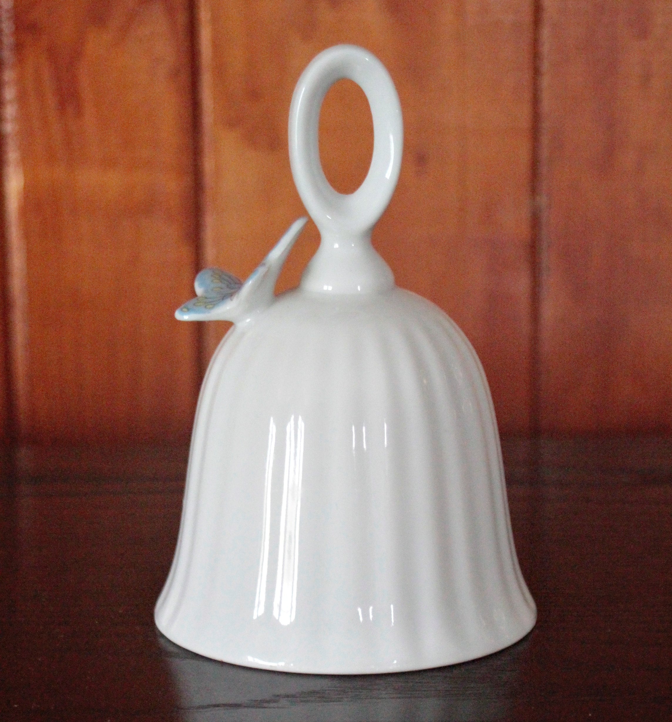 Vintage White Ceramic 3D Butterfly Floral Bell, Made in Japan