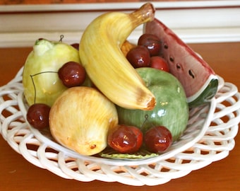 Frutero de cerámica vintage de Bassano, estilo moderno de mediados de siglo, centro de mesa