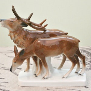 Vintage German Carl Scheidig Porcelain Deers Figurine