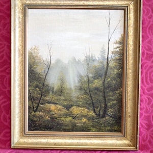 Stunning vintage original oil painting on board - Morning in the Forest