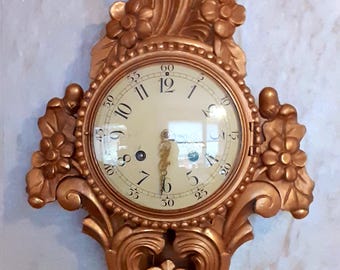 Antique Westerstrand Swedish Rococo Gilt Carved Wood Cartel Wall Clock